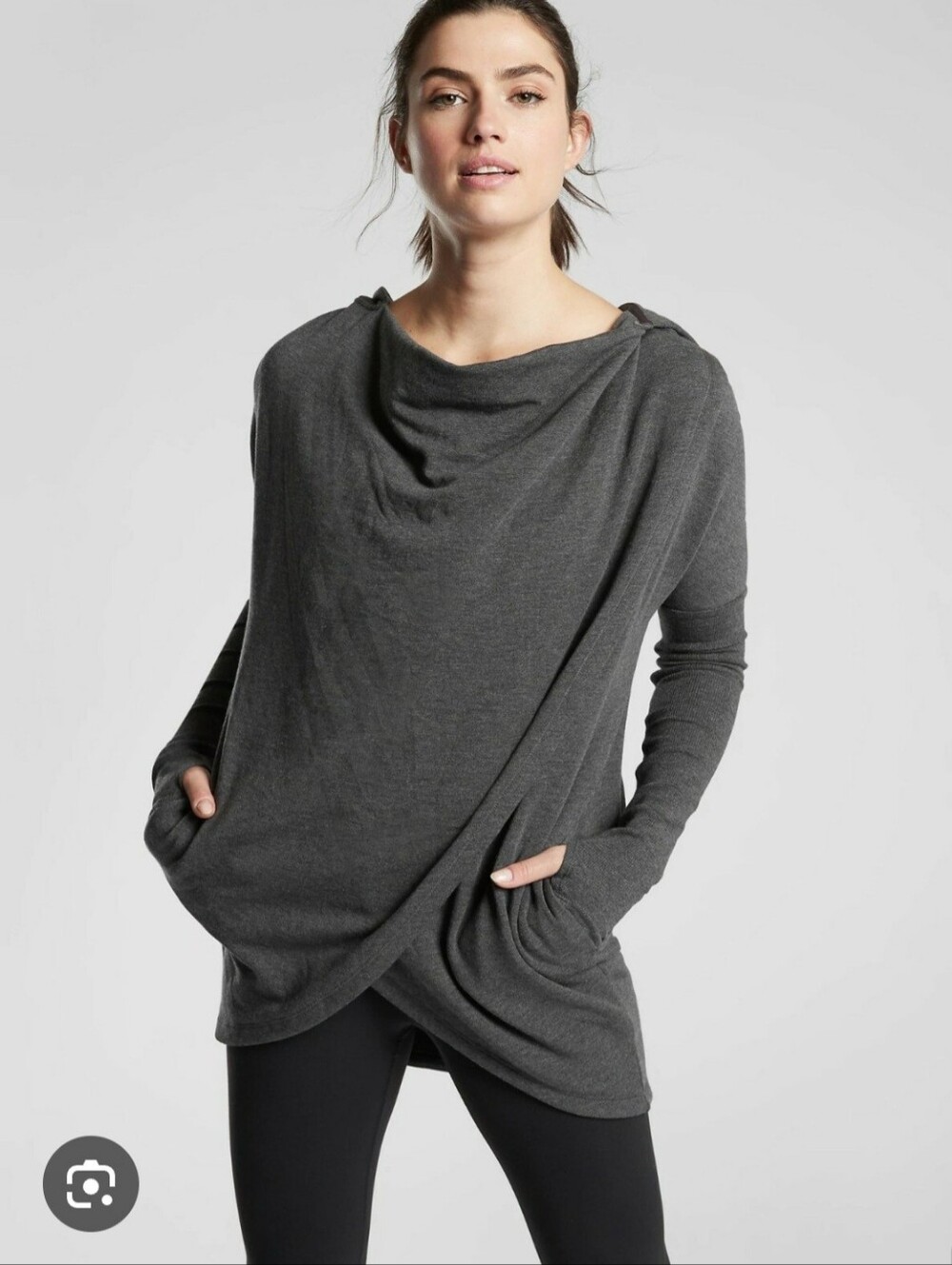 Athleta Charcoal Draped Cowlneck Tunic Sweater